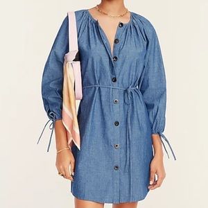 New With Tags J Crew Tie Sleeve Button Up Chambray Dress in XL TALL